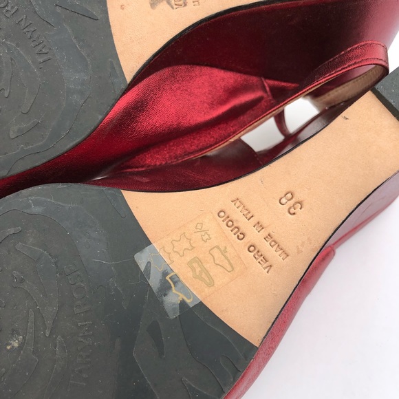 Taryn Rose Red Metallic Wedge Peep Open Toe Comfort Shoes size 38 new - Picture 6 of 7